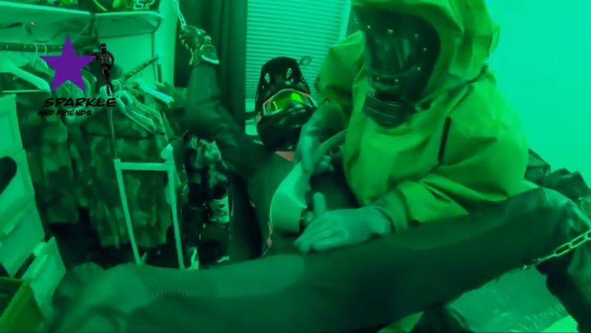 Hazmat gear boys fucking biker in sling
