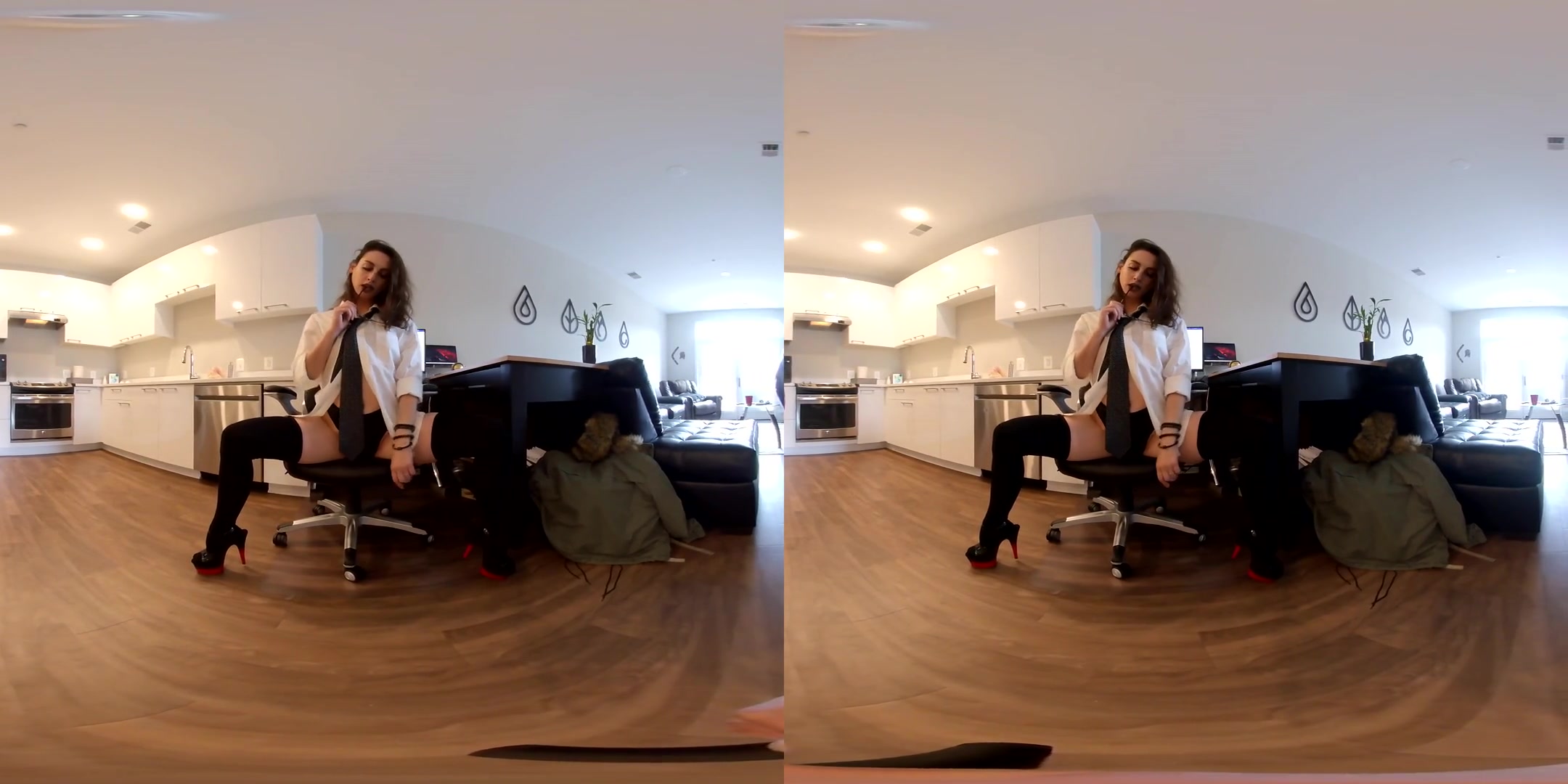 Office - Solo Model Nylons Striptease - SexLikeReal