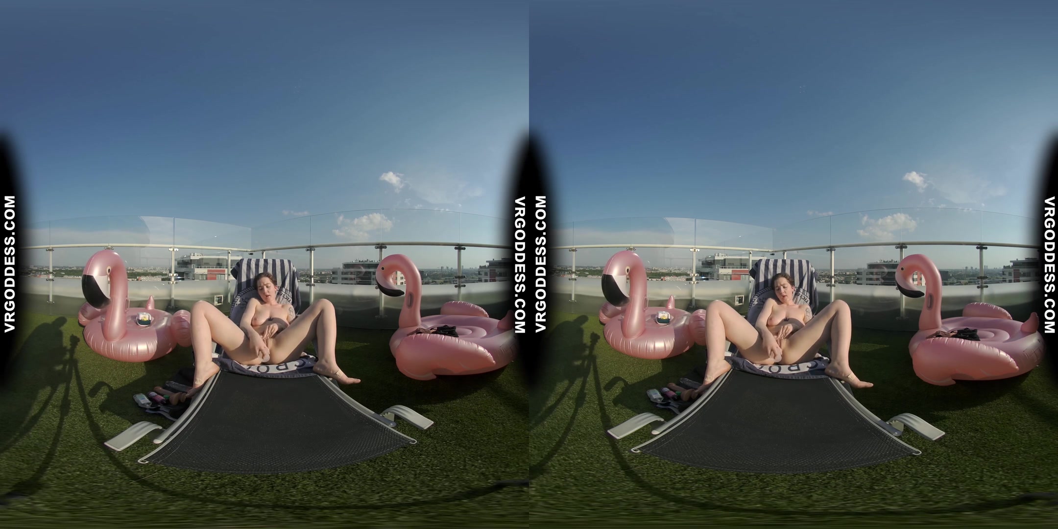 Big Boobed Tattoo Sammy Masturbating With A Dildo In The Sun On Private Penthouse Rooftop