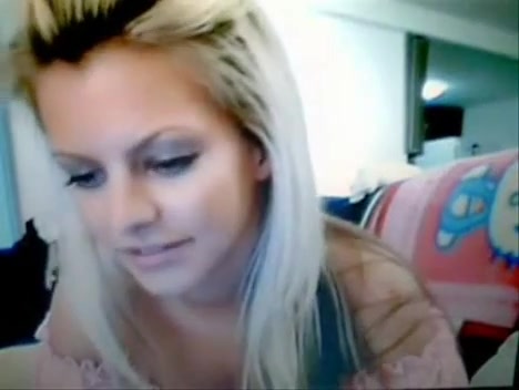 Astonishing blonde lady in pink bra fingering and licking on cam