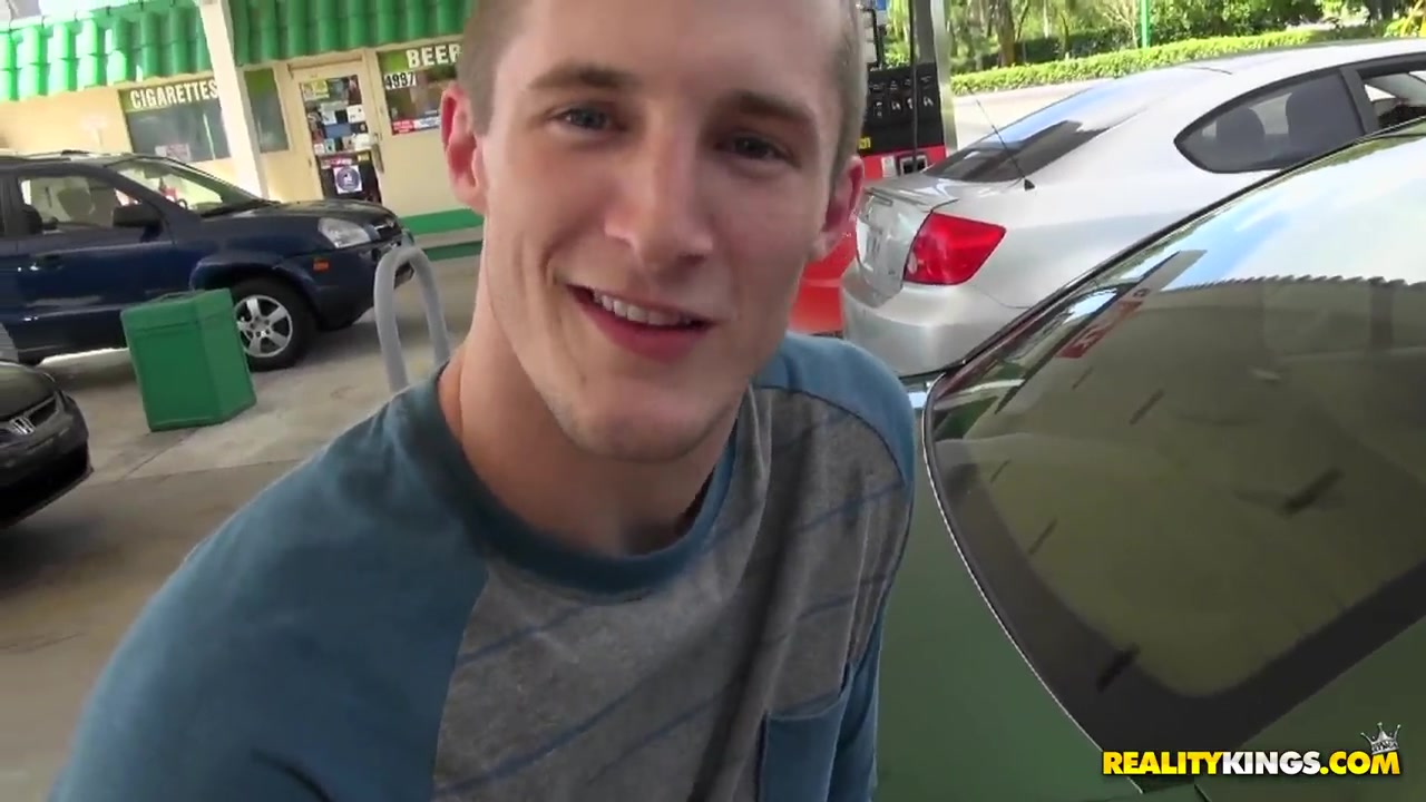 Helping mature blonde lady on the gas station