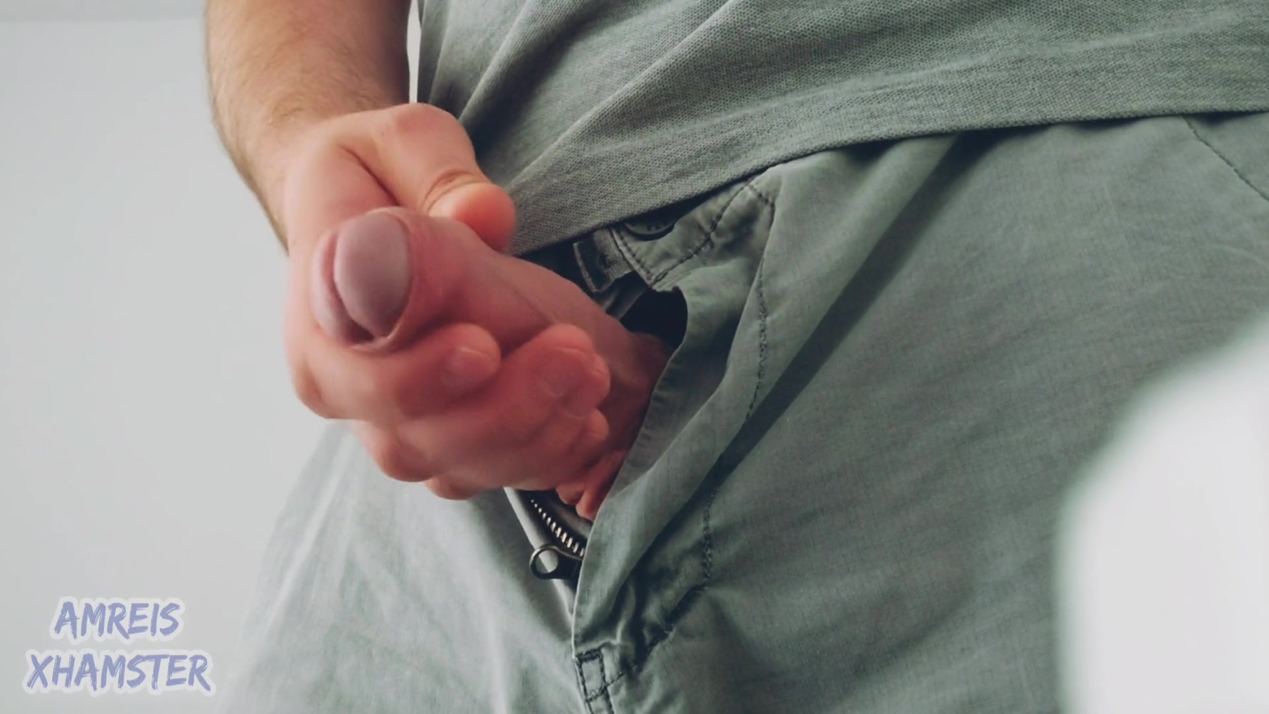 Masturbation - Pre-cum And Sperm. Orgasm In Shorts At Work