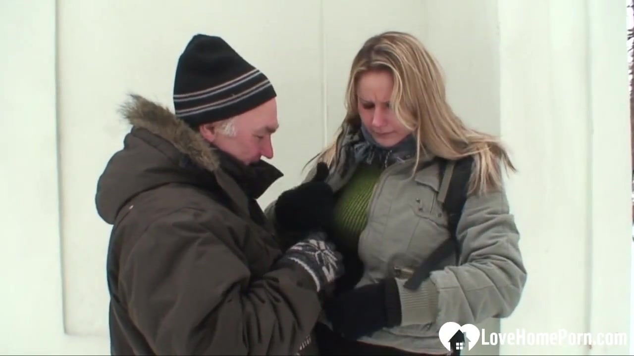 Outdoor winter fun with a hot blonde chick