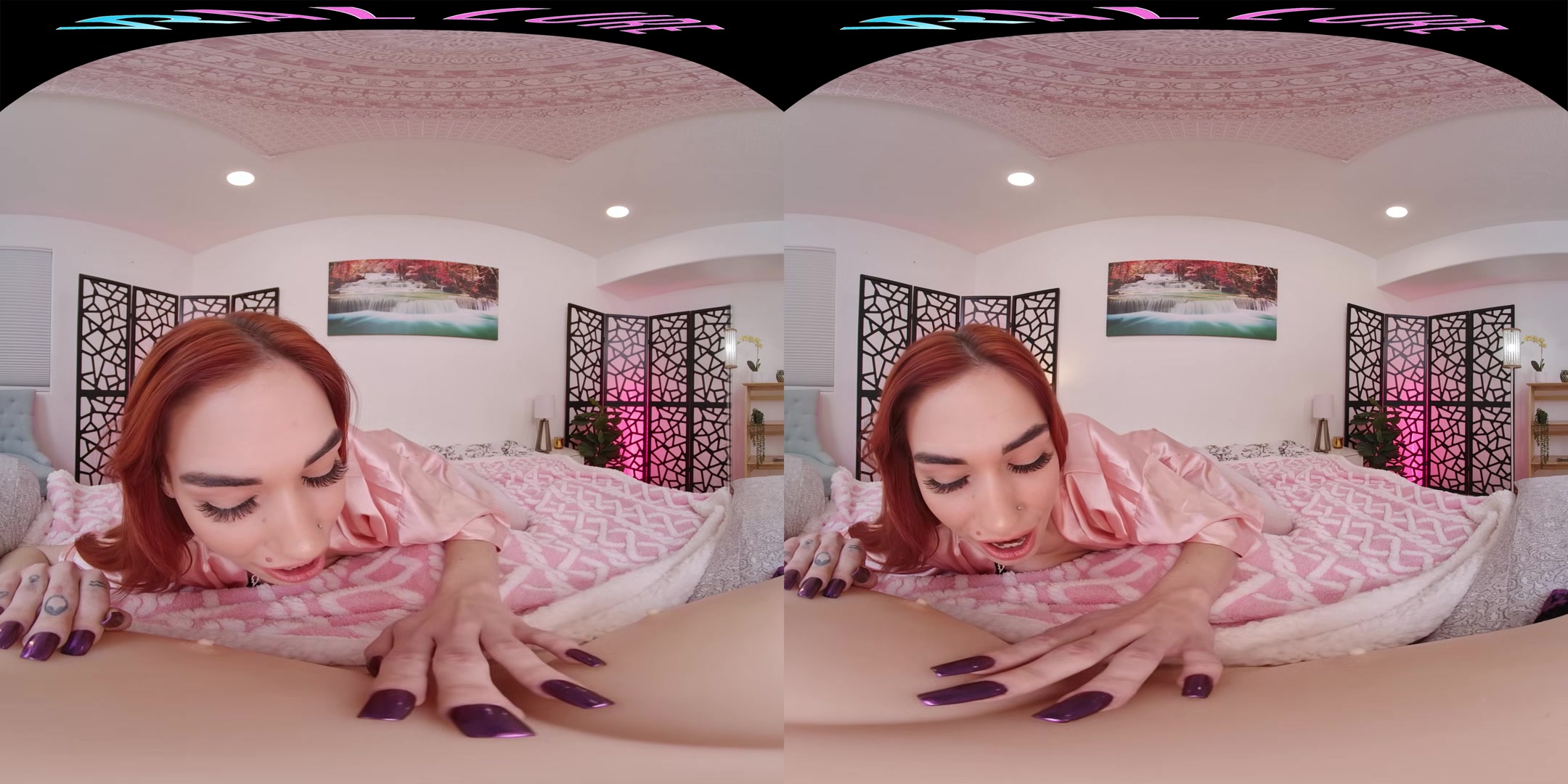 Sexy little redhead plays with her sex toy in virtual reality