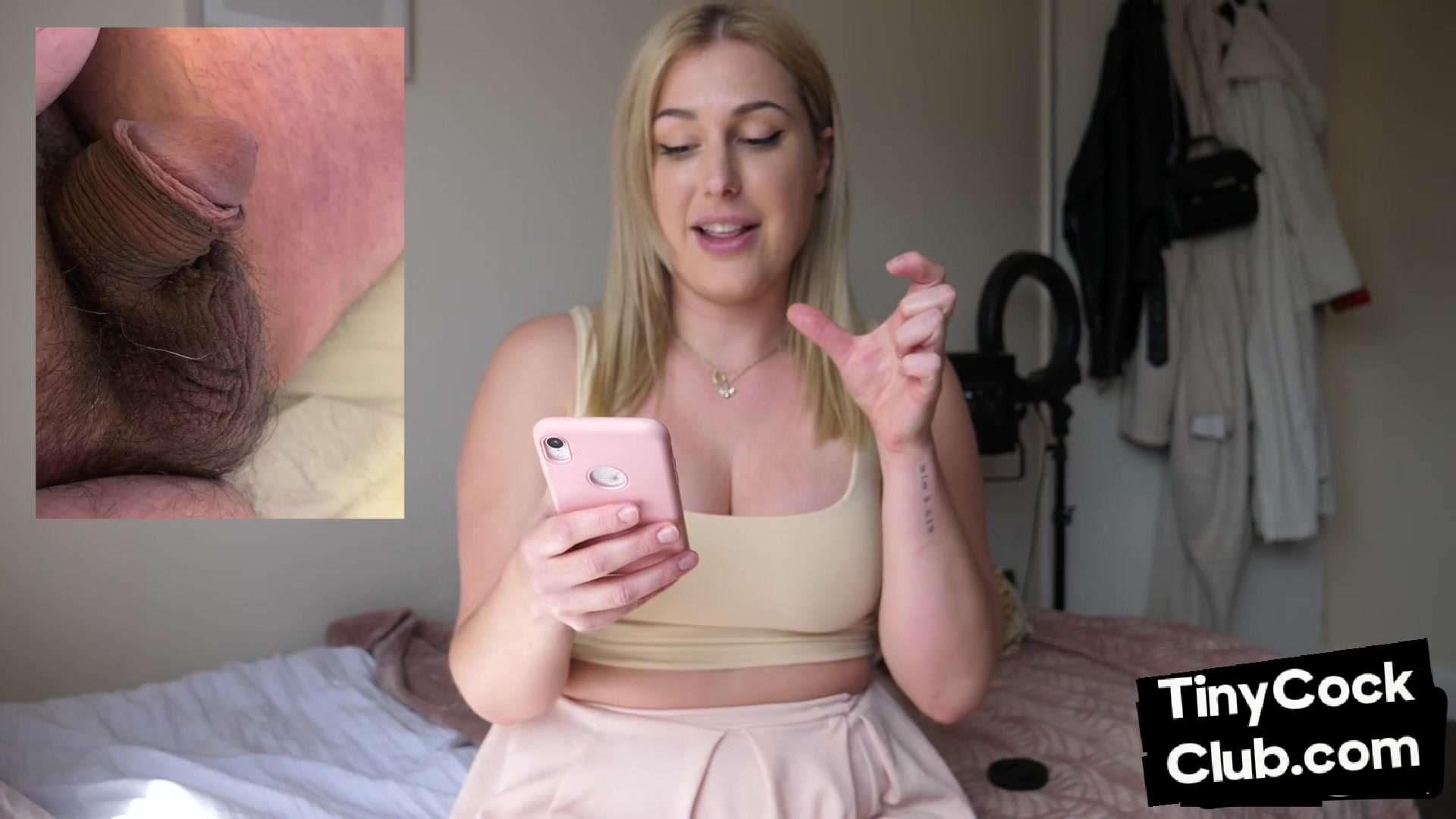 Smallcock guy mocked by curvy domina