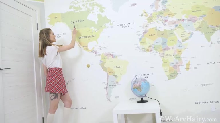 Amanda Clarke masturbates by her world map