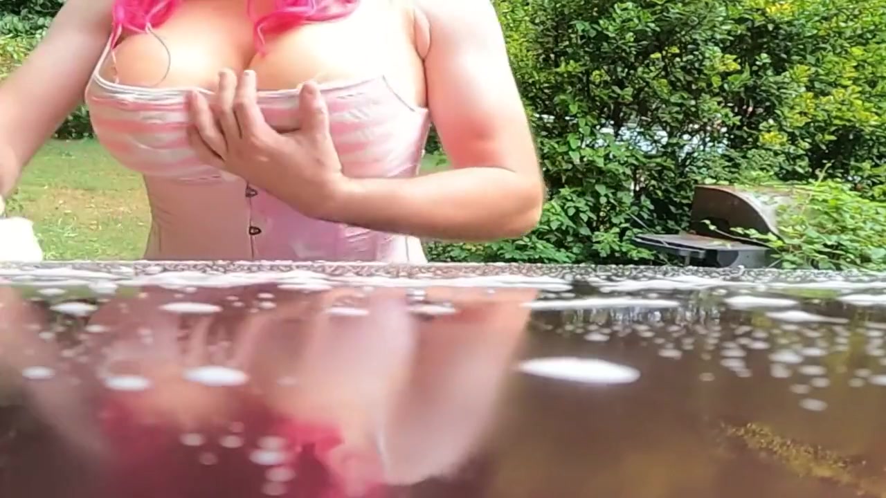 Gigantic Fake Tits Crossdresser Car Wash