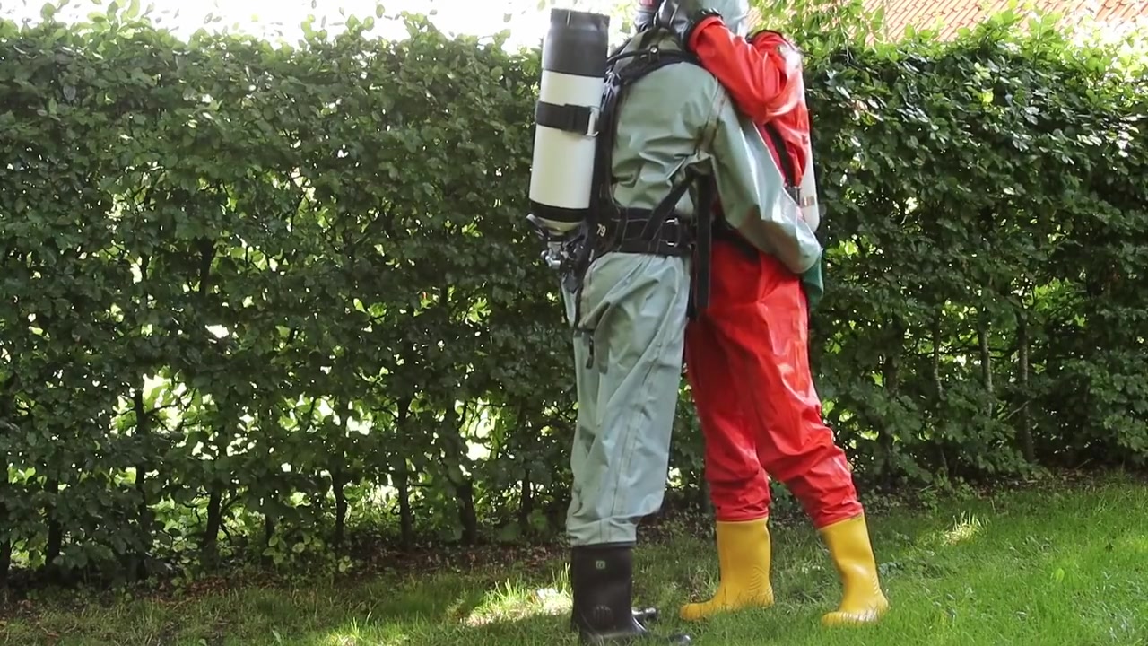 Chemical Hazmat Rubber Suit Action