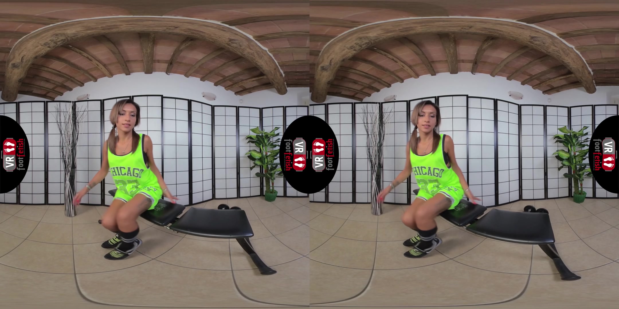 Stunning Katy Lures You With Her Sexy Feet In A Green Basketball Outfit - VRFootFetish