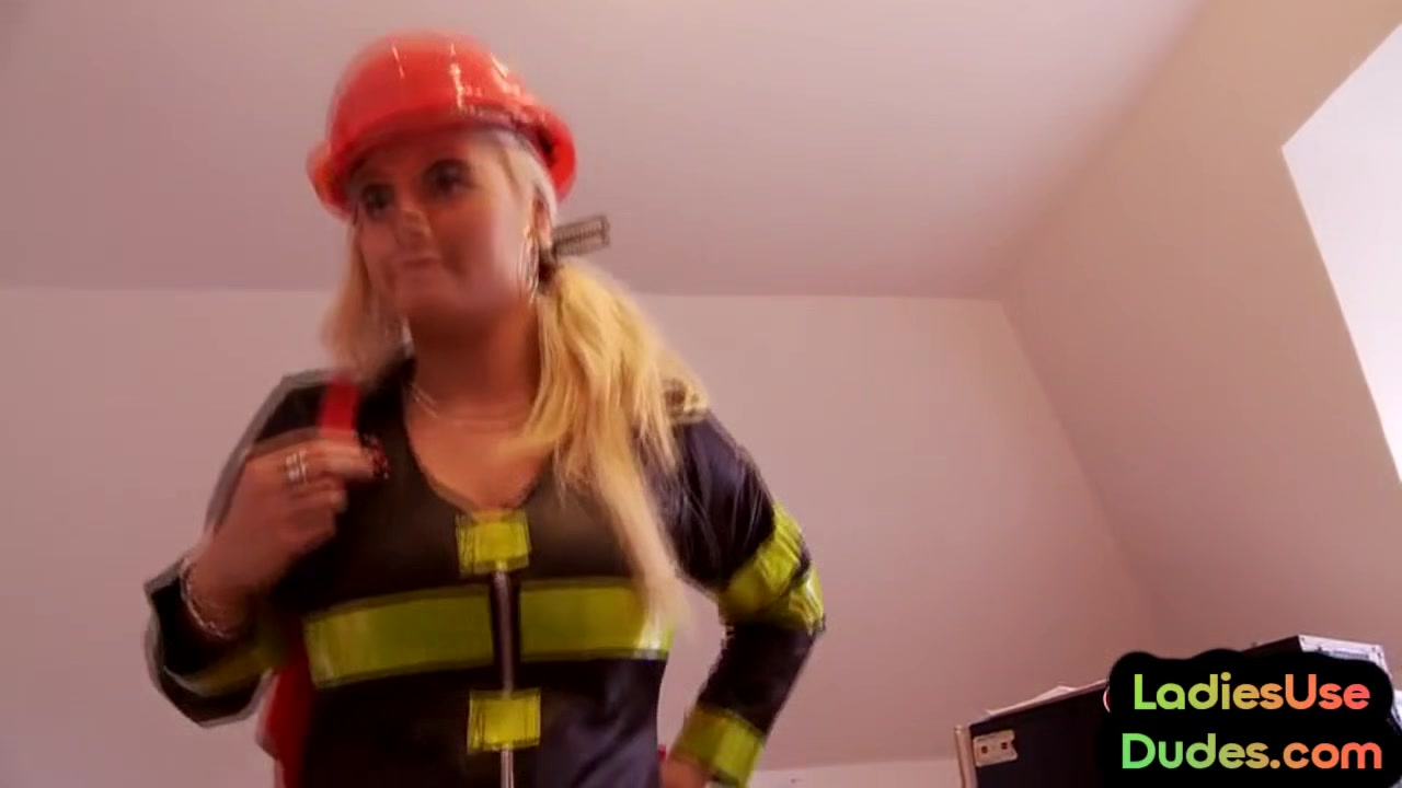 Pegging firefighter doms peg sissy in 3some with strapon
