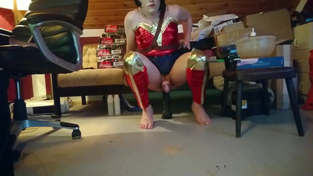 Taking my big black dildo deep as wonder woman1