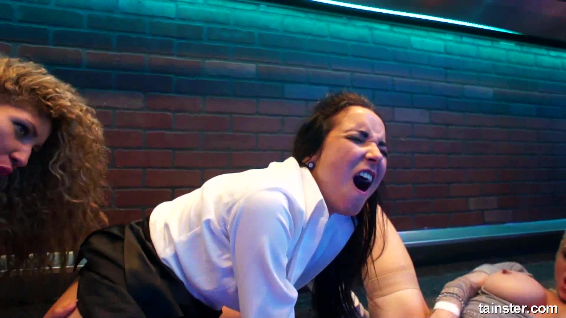 Lesbian pornstars licking their slits at the party