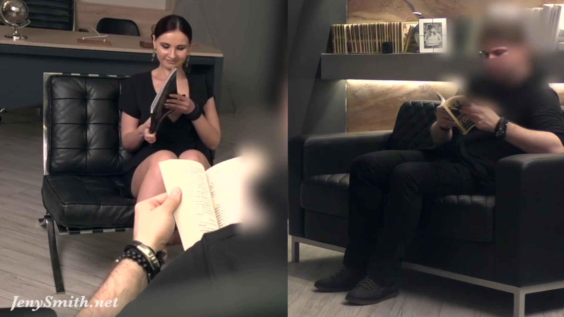 Silence. Jeny Smith with no panties teasing a man. prank