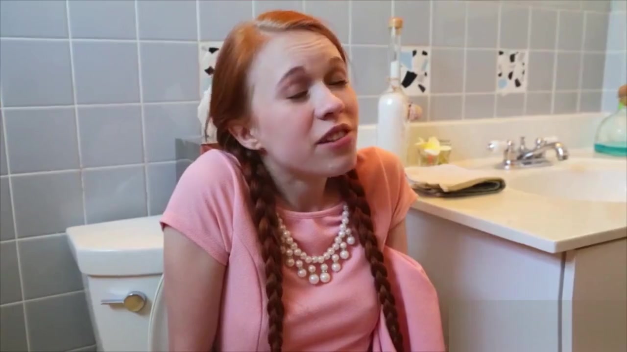 Tiny redhead stuck on the toilet then gets fucked hard