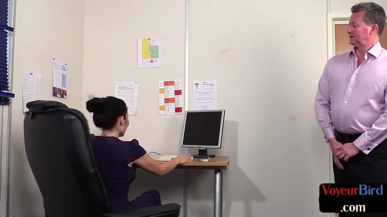 Office showing off tits and ass in erotic lingerie