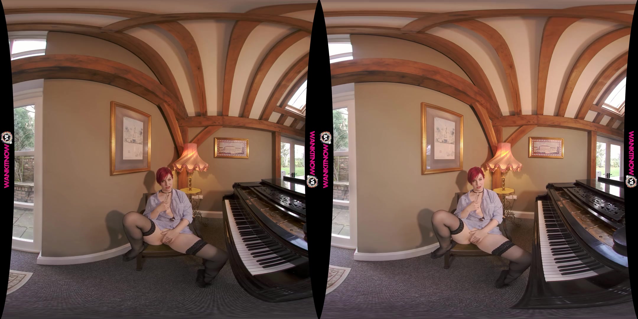Pianist Perfection - Busty Pale Redhead Stripping