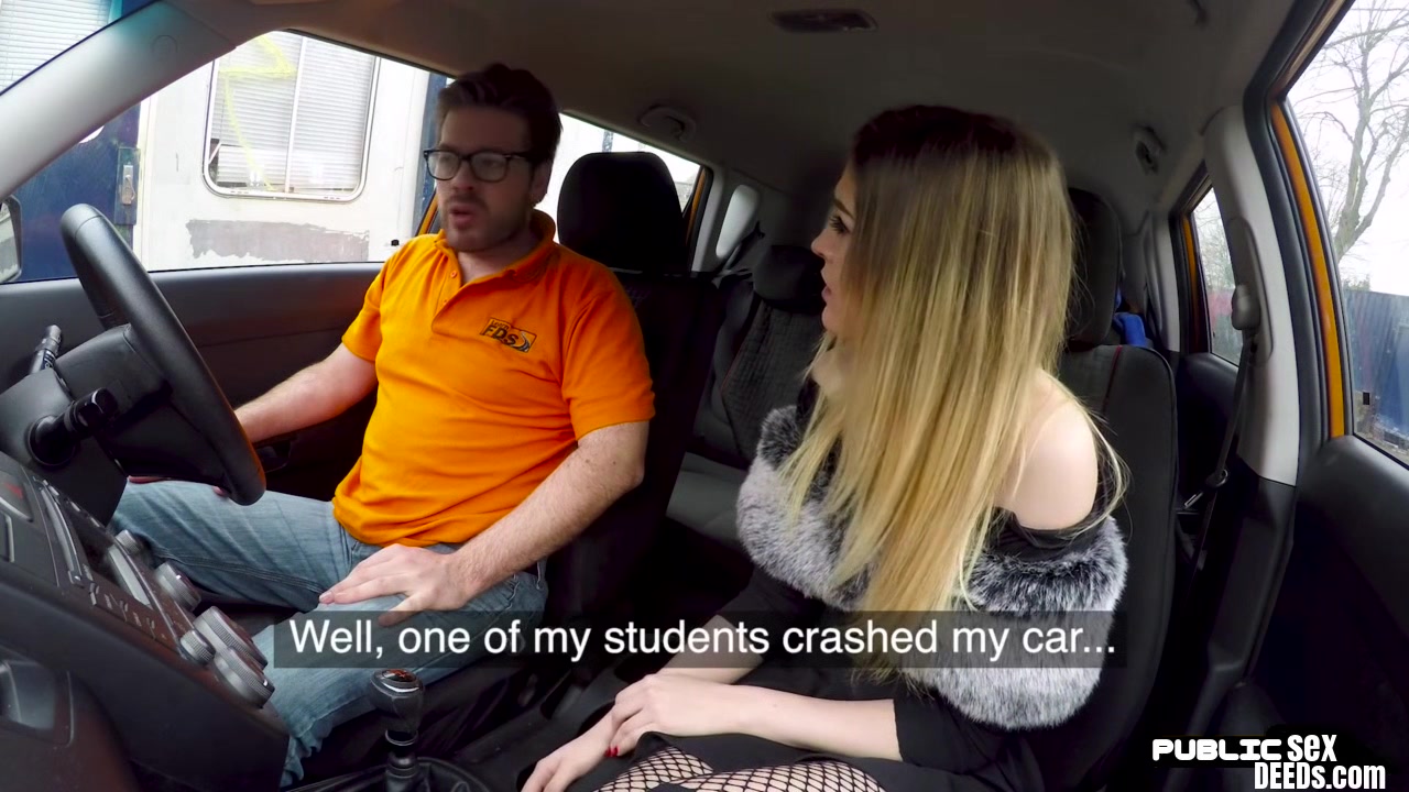 British babe publicly riding car instructor cock