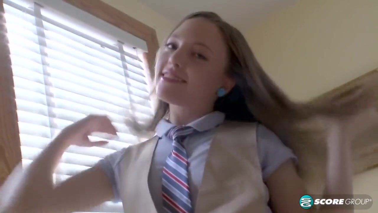 teen 18+ Removes Her Uniform To Show Off Her Tiny Tits And Pussy With Aubrey Star