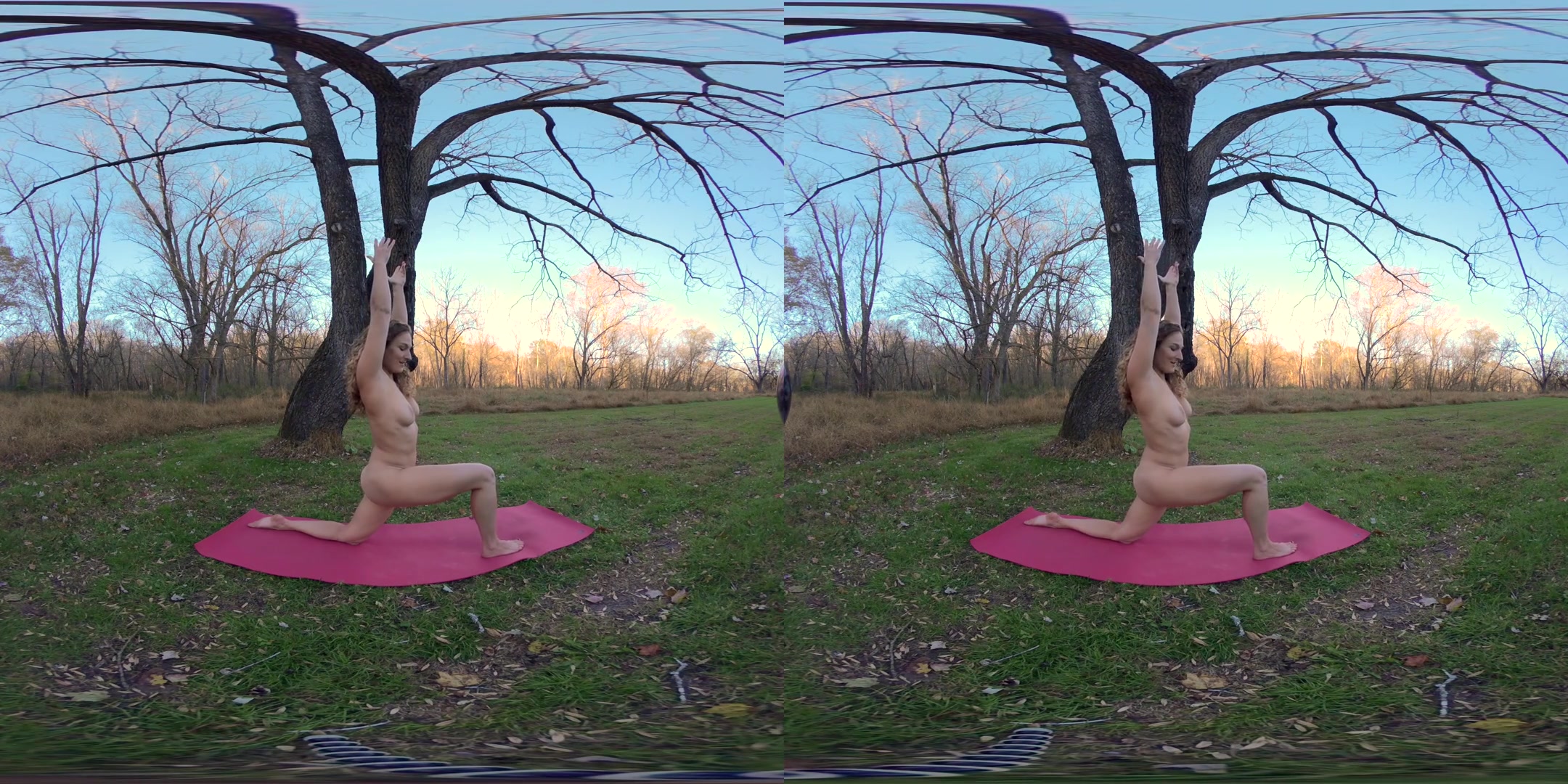 Guided Naked Yoga in Nature: Release Stress - Amateur Cutie in the Woods Outdoor Solo Scene