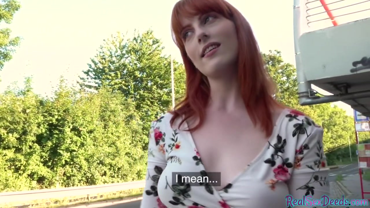 Pulled redhead doggystyled outdoor after riding cock