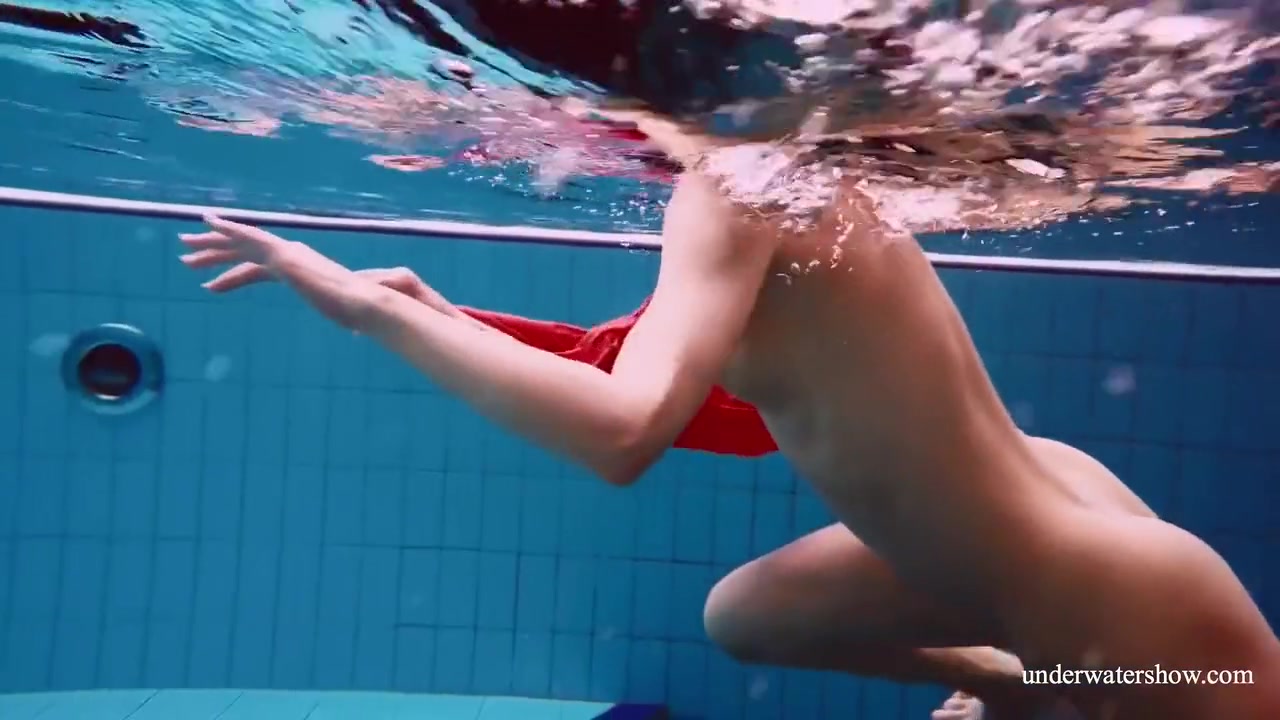 Red Long Dress And Big Tits Floating In The Pool