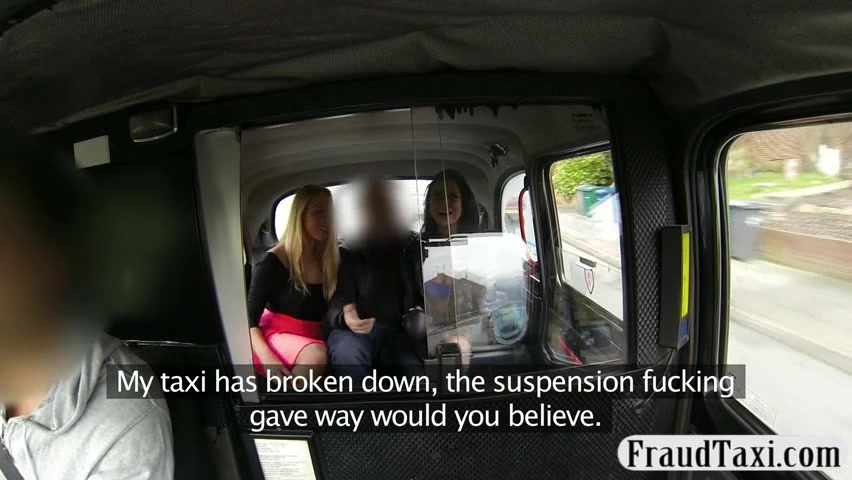 Two hot sluts picked up off the street and get fucked in a foursome in a taxi