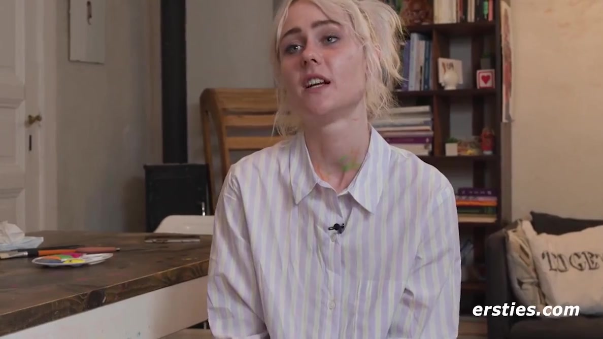 Blonde Hally Puts The Brush In Her Pussy While Painting