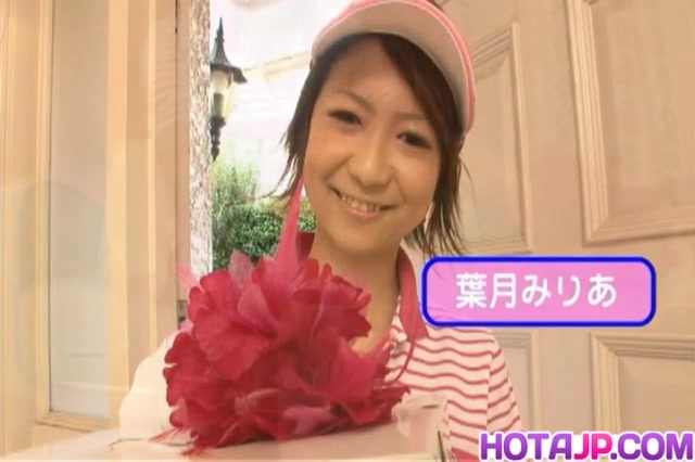 Miriya Hazuki sexy Asian candy striper fingers hairy pussy while on the couch in hot solo show including a large vibrato