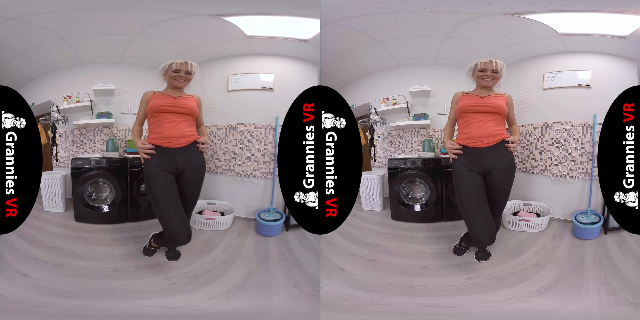 Kathy Anderson - Masturbation In The Laundry; Mature Blonde Babe Solo