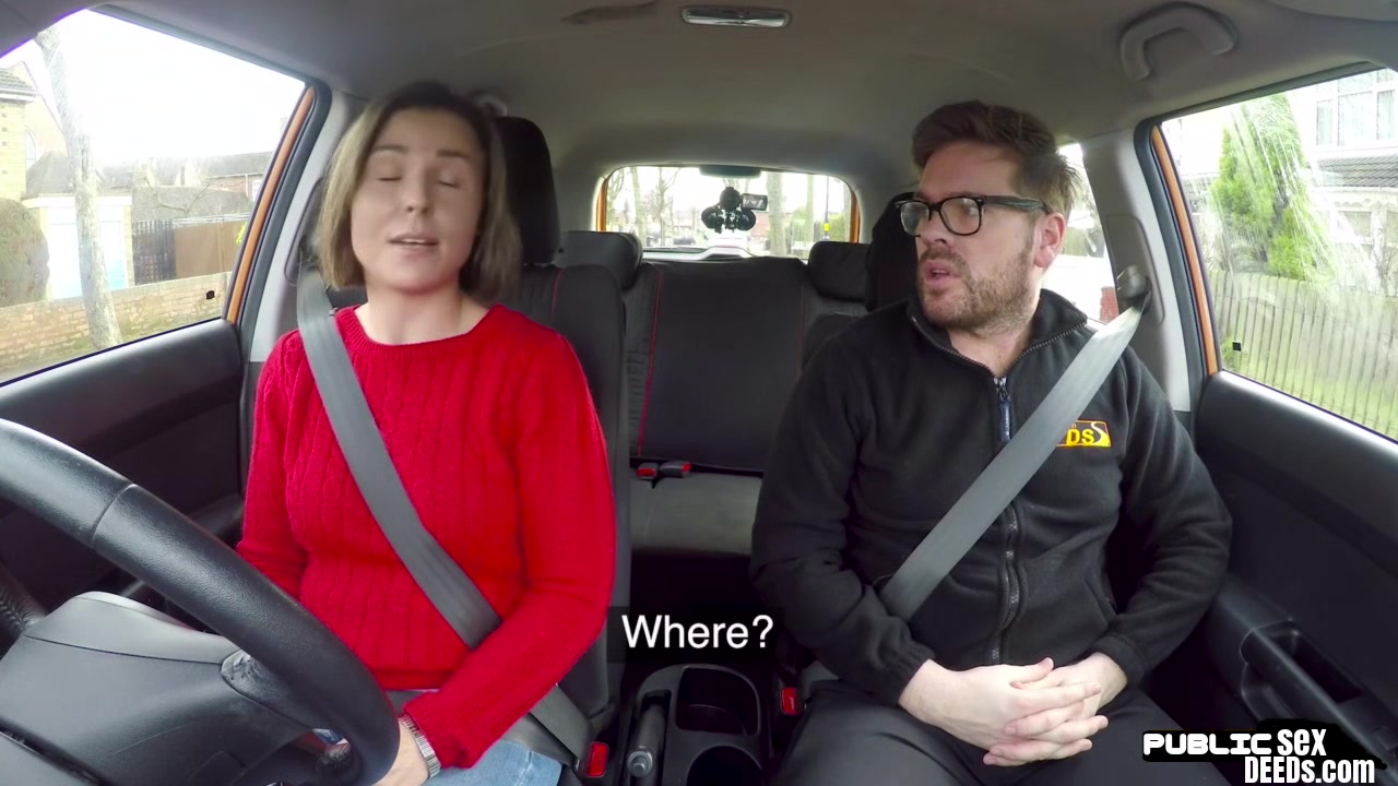 Big titted brunette fucked by instructor in the car in POV