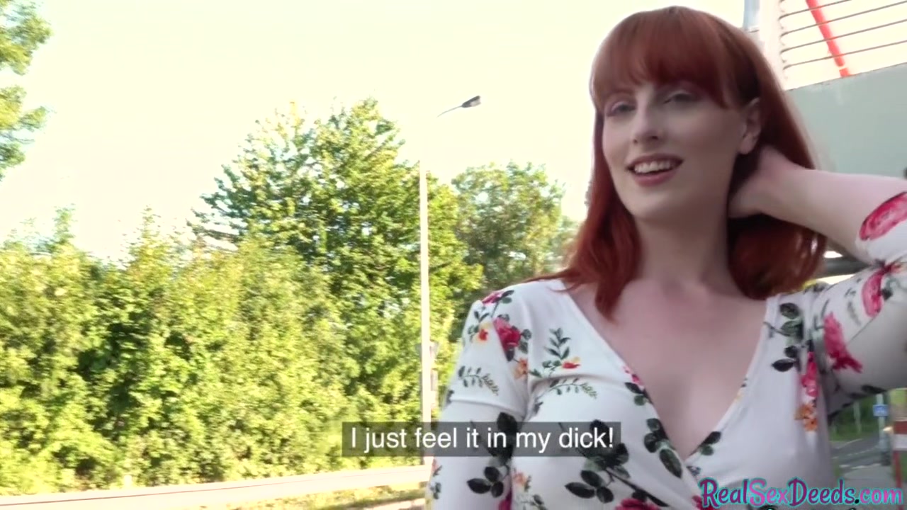 Pulled redhead doggystyled outdoor after riding cock