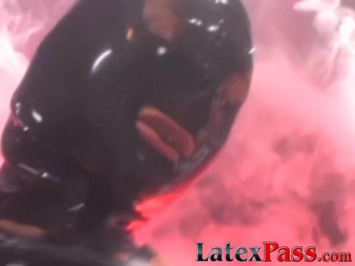 Masked latex subs toyed with by lesbian dominatrix