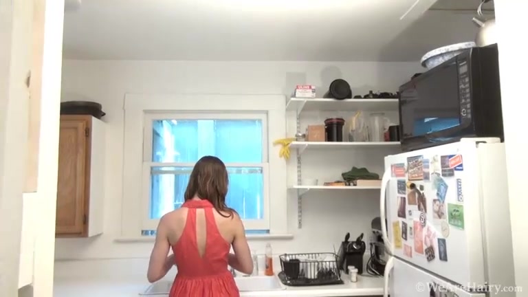 Julia strips naked in her kitchen after breakfast - Compilation - WeAreHairy