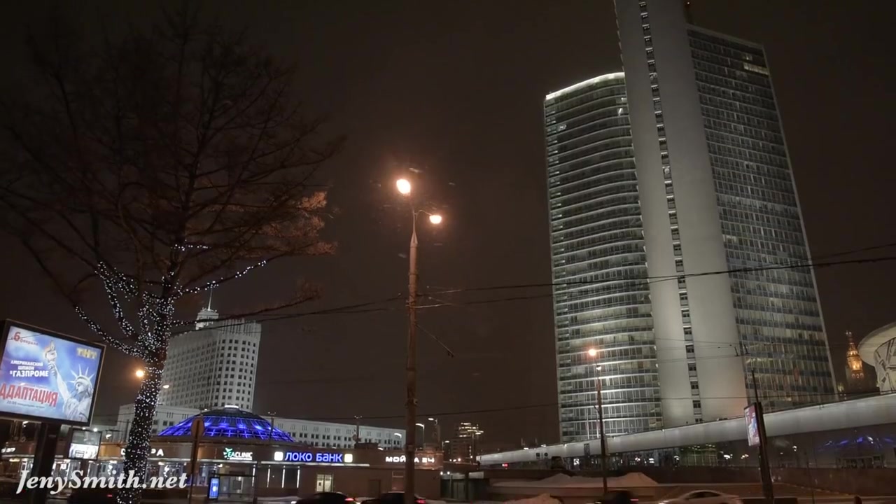 Jeny Smith naked in snow fall walking through the city