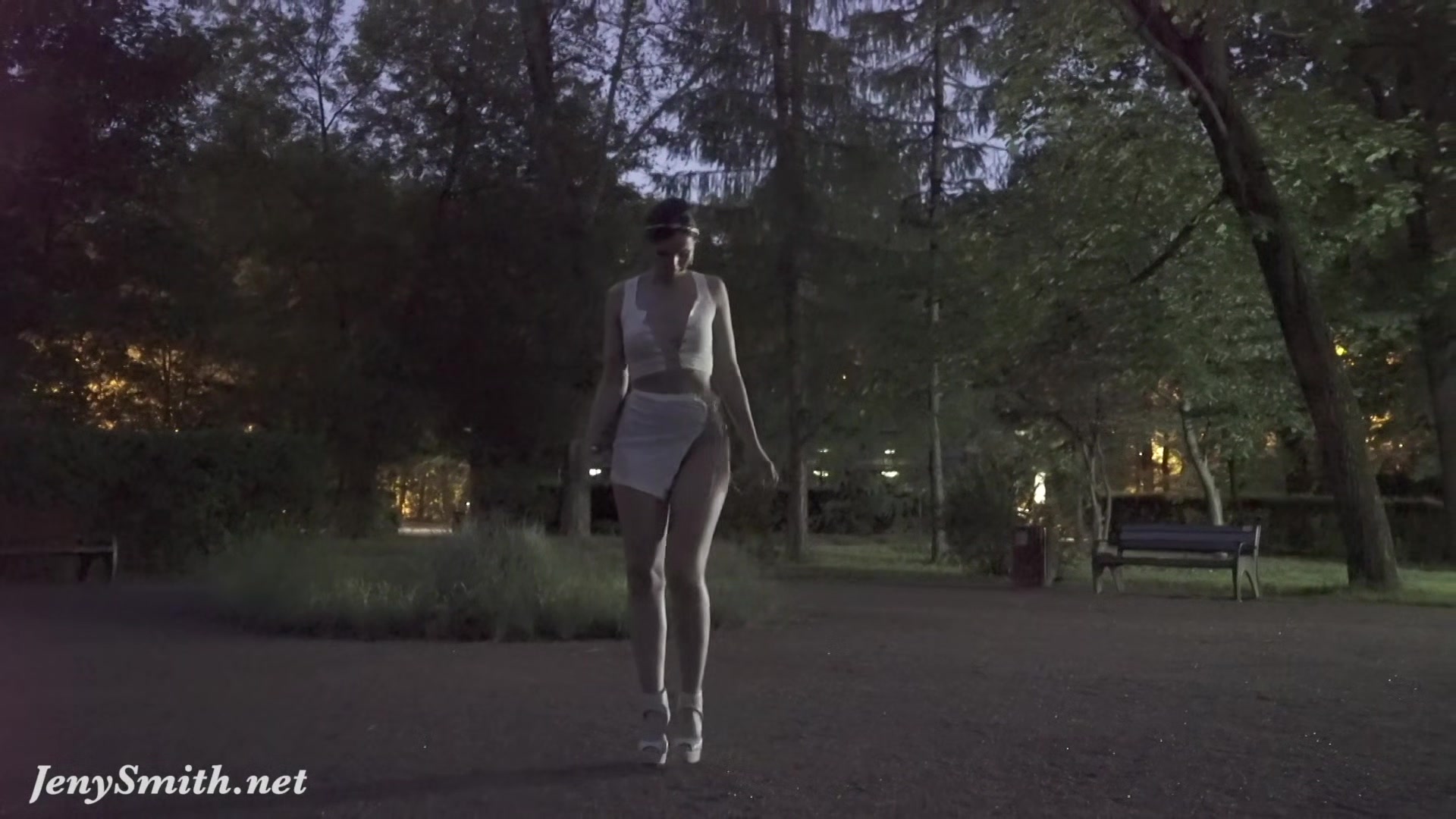 Jeny Smith tests her new suit. Flashing in public