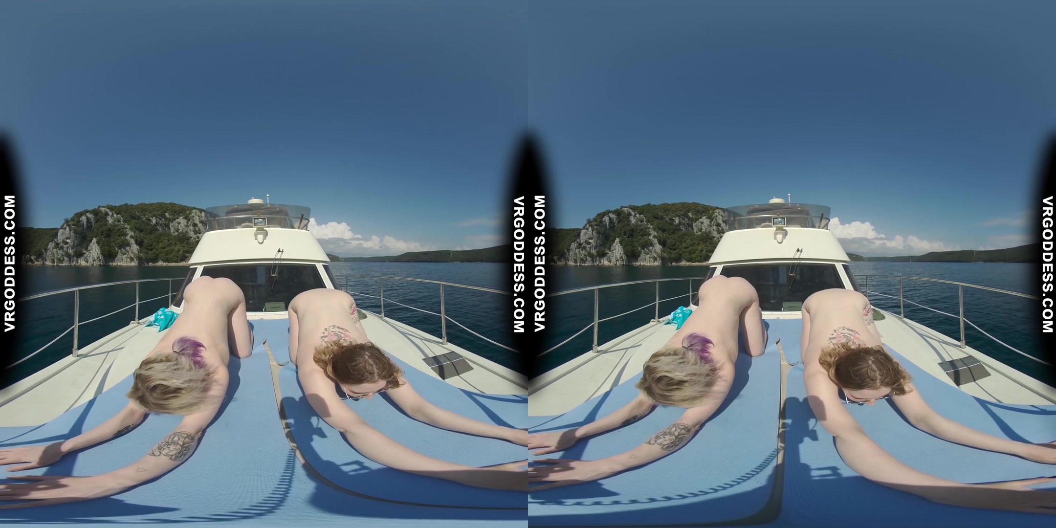 Ingrida And Diana Nude Sunbathing On A Yacht Vacation Playing With Bubbles