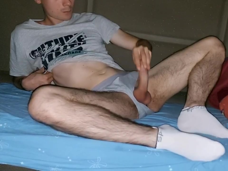 teenager 18+ With Grey Underwear And Sports Socks Masturbates And Shots His Sperm
