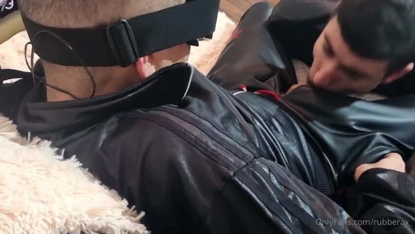 Scally boy pierre in shiny nylon tracksuite sucking master cock