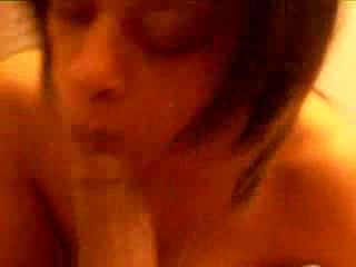Ebony brunette lady likes to give blowjob to her boyfriend