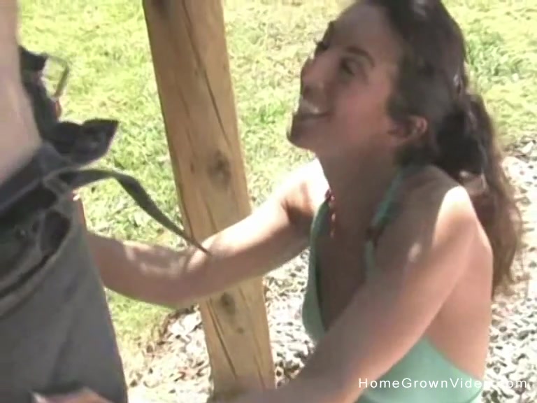 Hot skinny brunette fucked outside
