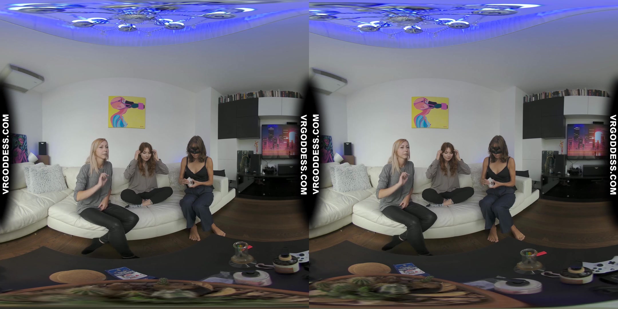 Triple Model Strip Poker Smoking Bong And Lesbian Dildoing With Miss Pussycat Bleika Cherri Threeway