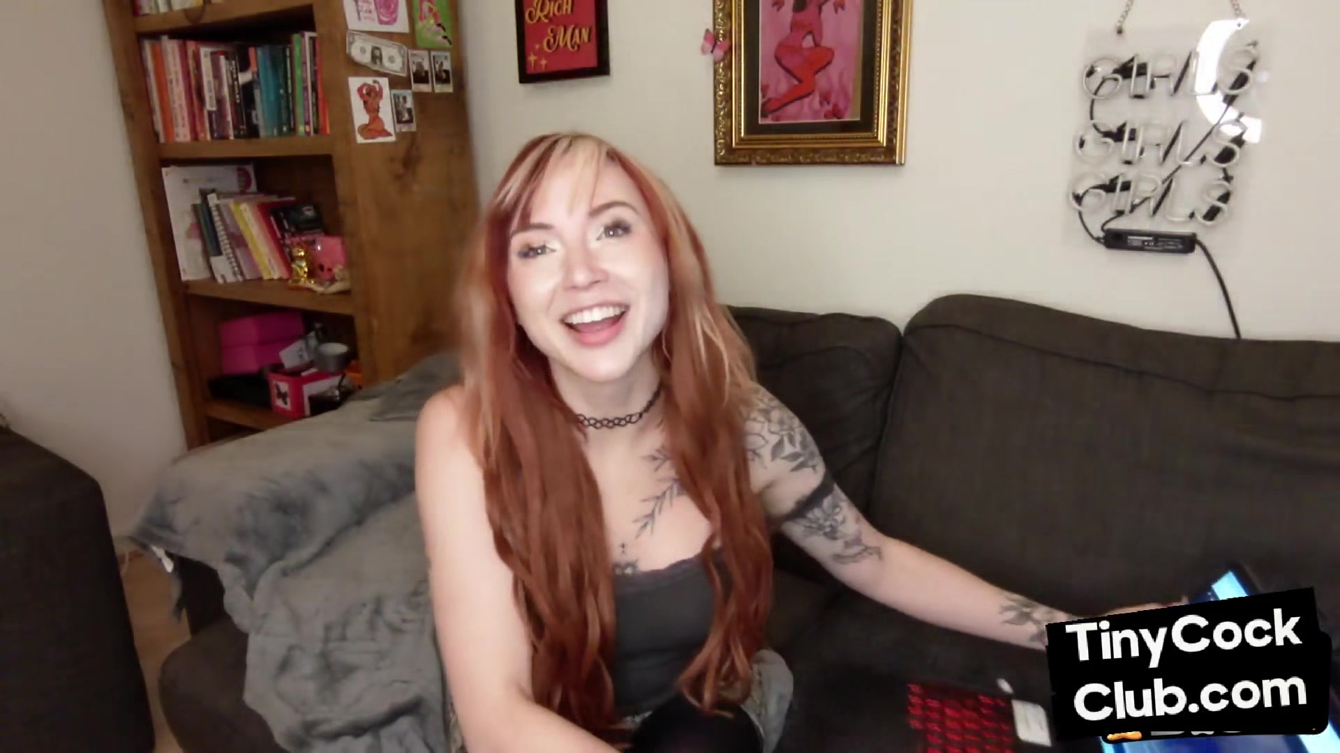 Tattooed SPH solo babe talks dirty in small cock humiliation