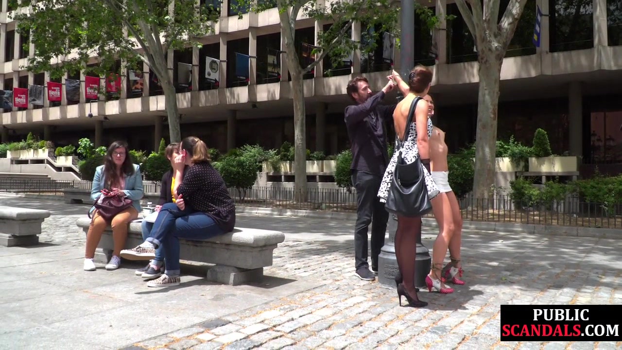 Preppy lady exposing her suspended sub in public