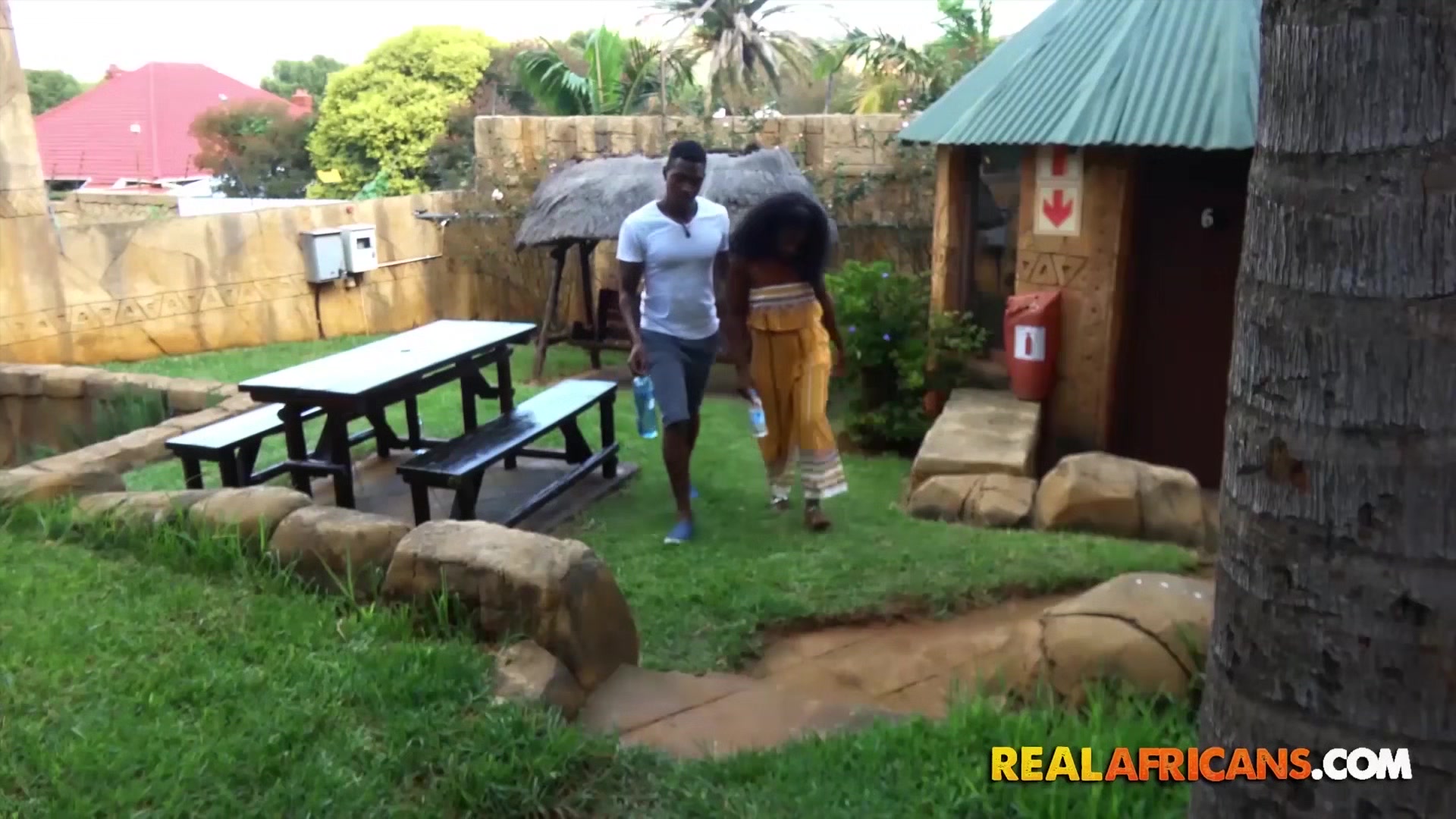 African Amateur Couple Garden Walk Leads To Sneaky Sex