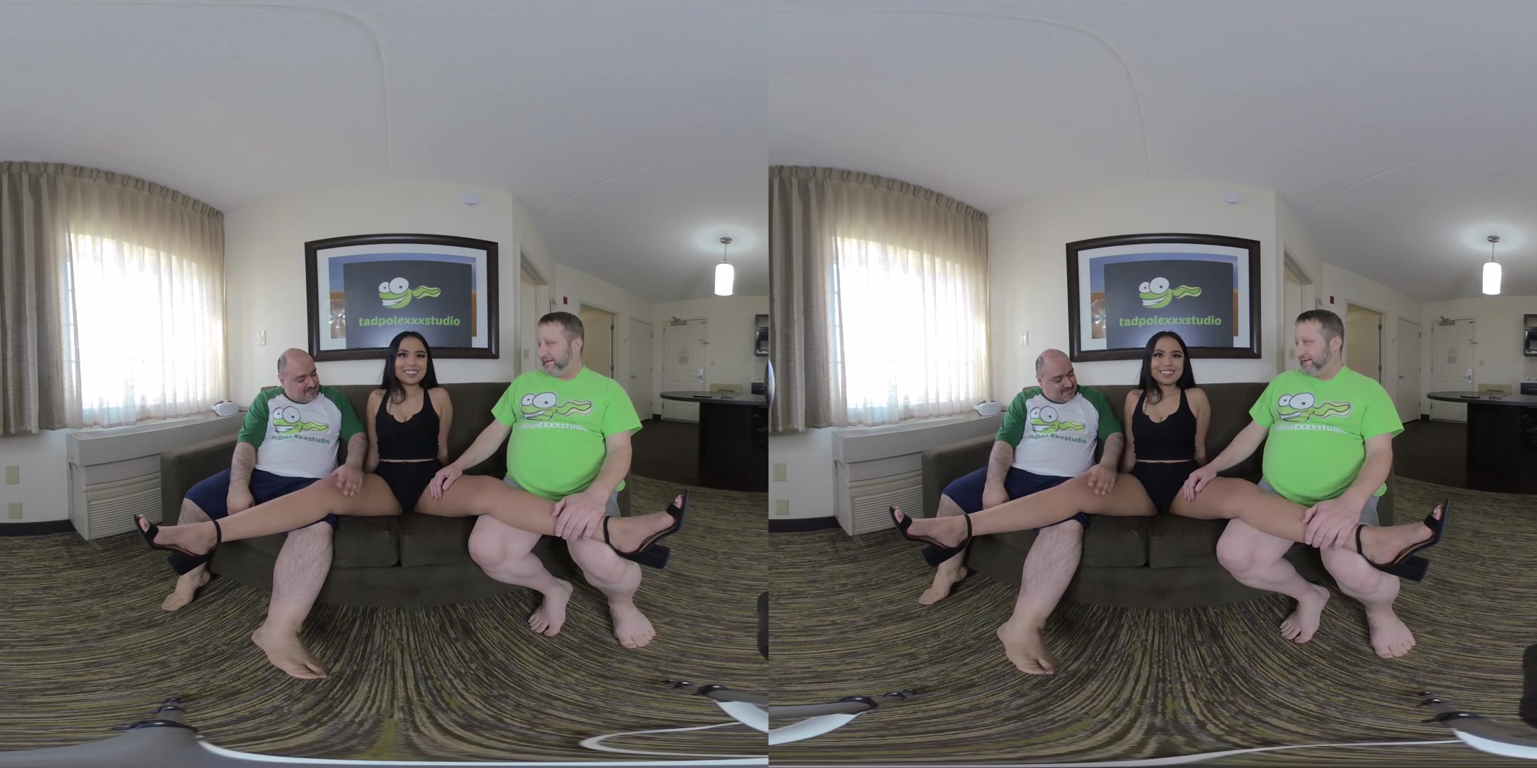 Luna Mills Fuck Two Older Guys on the Couch - TadPoleXXXStudio
