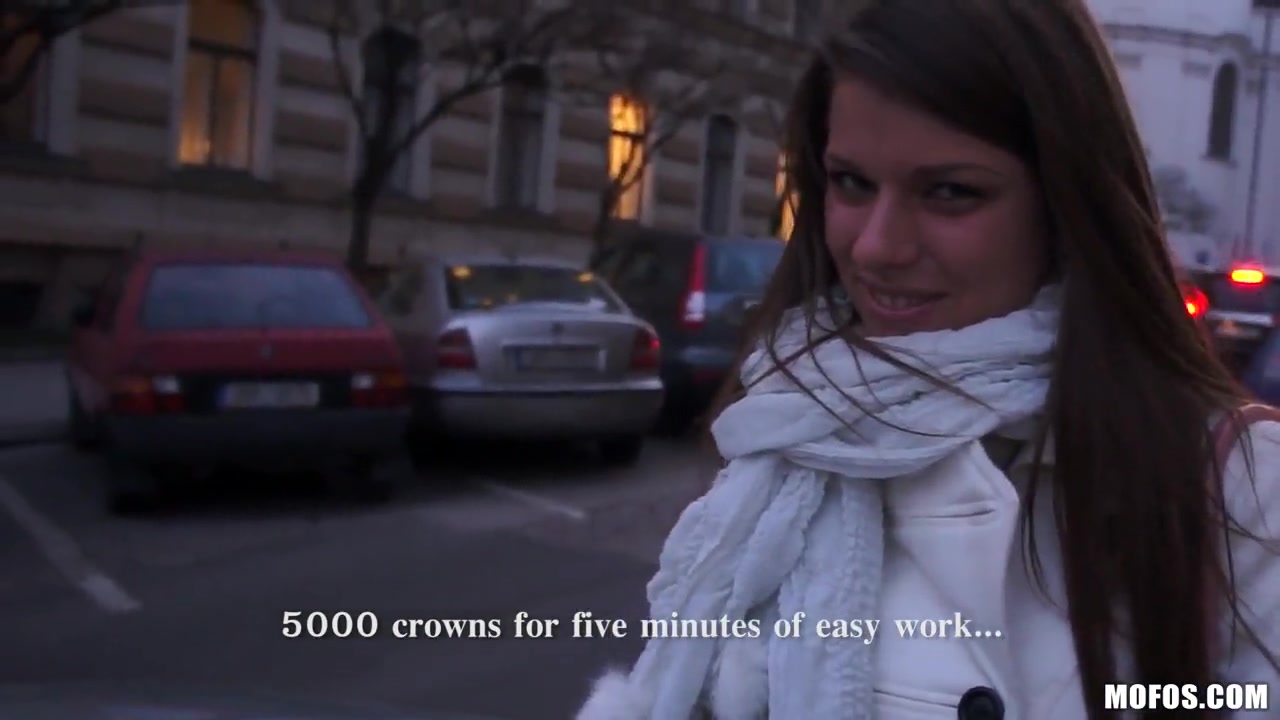 A girl on the street is offered cash for tits