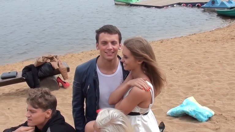 Outdoor sex movie scene with 2 sexy honeys