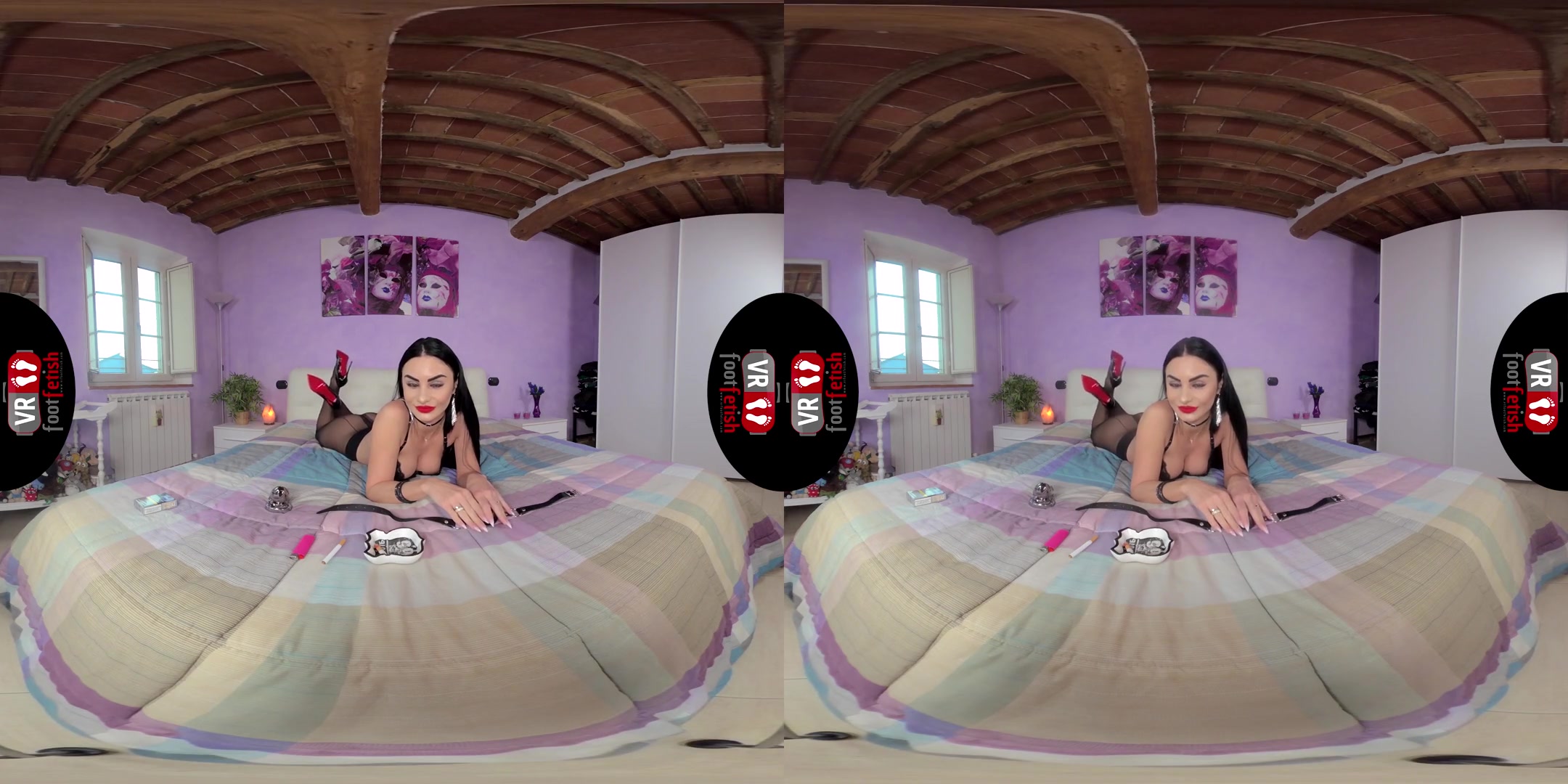 Sensual Goddess Ambra Gives You a Proper Foot Tease in Her Bedroom - Nylons Heels Feet