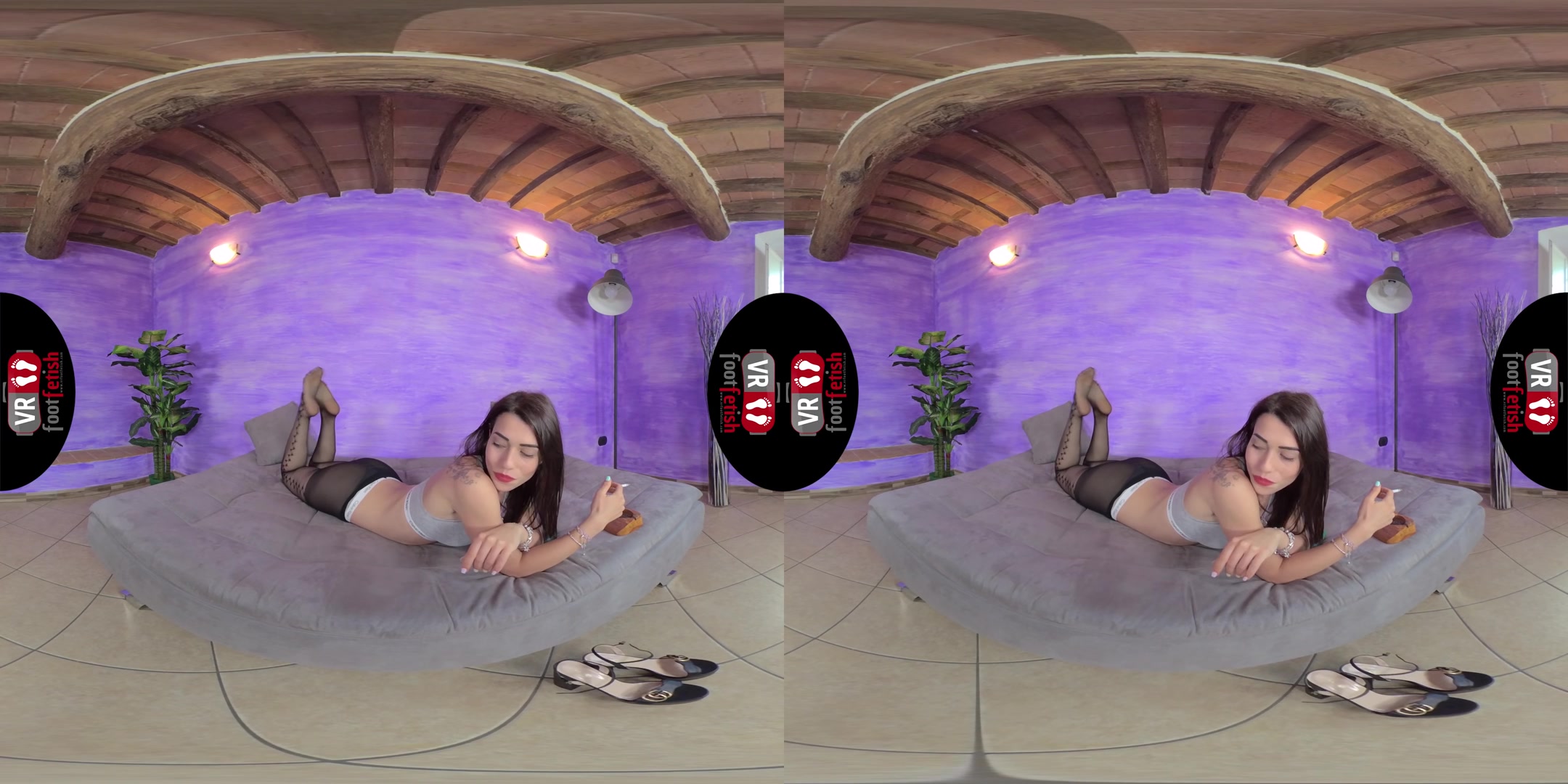 Gorgeous Petra Rolls Down Her Nylons And Puts Some Lotion On Her Feet - VRFootFetish
