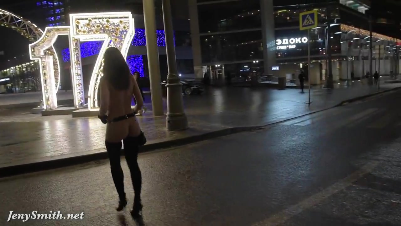 Jeny Smith naked in snow fall walking through the city